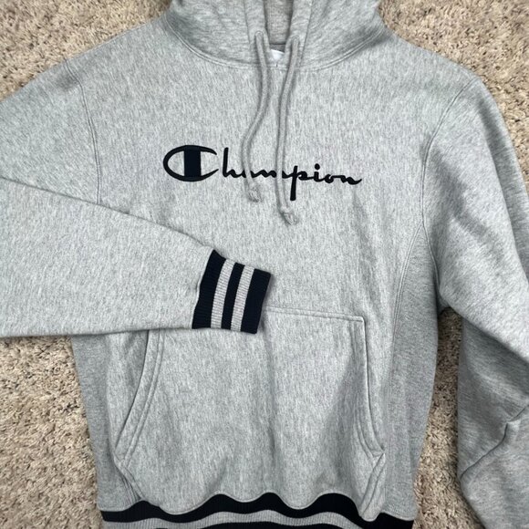 Champion Hoodie Adult Small Reverse Weave Center Logo Long Sleeve Gray w Trim - Picture 1 of 14